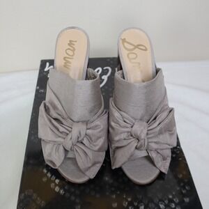 Sam Edelman Yumi Grey‎ Silk Bow Mule Heeled Sandals Womens Size 6.5